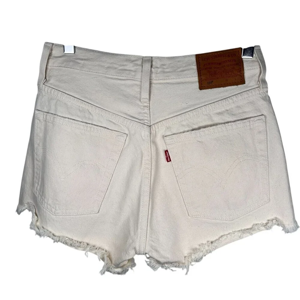 Levi’s 501 Size 25 Women Denim Jean Shorts Ecru Festival Boho Summer